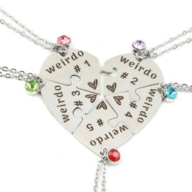 Ximerinf Weirdo 1 Weirdo 2 Weirdo 3 Weirdo 4 Necklace Heart Bff Necklace for 4 Best Friend Necklaces for 3 Sister Friendship Stainless Steel Jewelry (White 5)