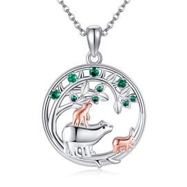 AXOMY Mama Bear Necklace 925 Sterling Silver Tree of Life Pendant Polar Bear Necklace Mama Bear Jewelry Mothers Day Gifts for Women, Cubic Zirconia