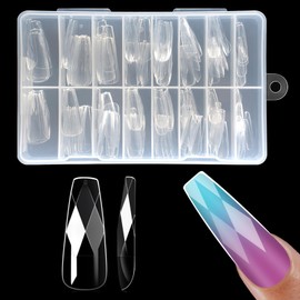 120 Pcs Coffin Nail Tips, ZAHRVIA Clear Extra Long Coffin Nail Tips, 3D Diamond Shape Designs Soft Gel Tip Full Cover Acrylic Nail Tips, 15 Sizes Suitable for Nail Tips Art Salons and Home DIY