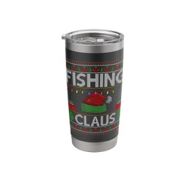 Santa Hat Xmas Ugly Sweater Fishing Claus Christmas Stainless Steel Insulated Tumbler