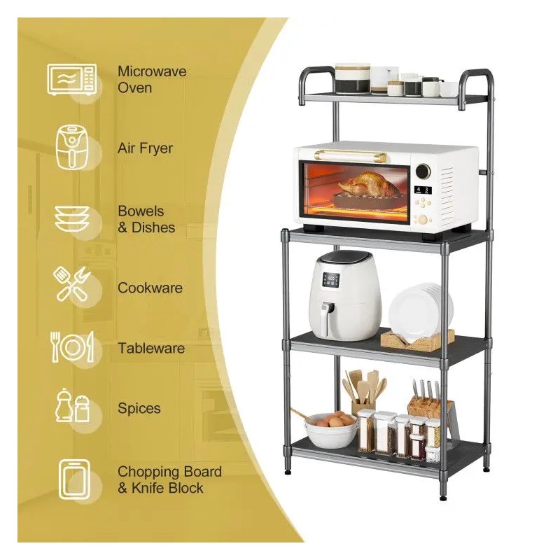 4-Tier Microwave Storage Rack for Kitchen Metal Shelving Unitscolor: Black