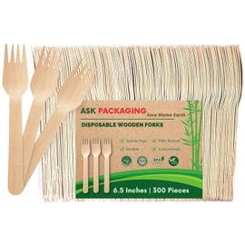 [Pack of 300] Disposable Wooden Forks (16.5cm) - Biodegradable Wooden Cutlery Forks | Eco Friendly & Plastic Free Wooden 100% Natural Wooden Forks for Picnic, Party, Christmas, Home, Office