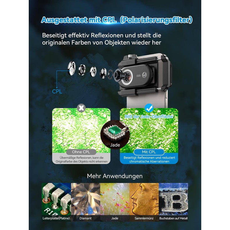 APEXEL 150X Mini-mikroskop für Smartphone-Kamera,Handy mikroskop für Smartphone,Explore Micworld with