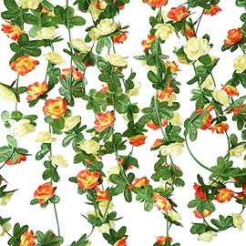 Guirnalda de 3 piezas de 135 flores de rosa artificial de vid rosa artificial para boda, hogar, jardín, fiesta, decoración de longitud de 9 pies/pieza (3 piezas de 24.6 pies) (amarillo)