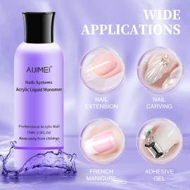 AIJIMEI Acrylic Nail Liquid Monomer 75ml/2.5fl.oz, Acrylic Nail Monomer Liquid Nail Extension Nail System