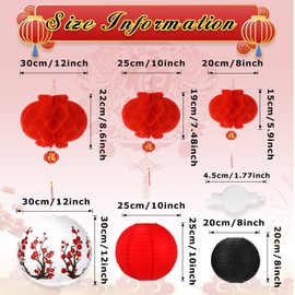 Tuanse 30pcs LED Chinese New Year Lantern Decoration Include Cherry Flower Paper Lantern Japanese Red Paper Lantern LED Lantern Light for Lunar New Year Spring Festival(Red, White, Black, Multi Size)