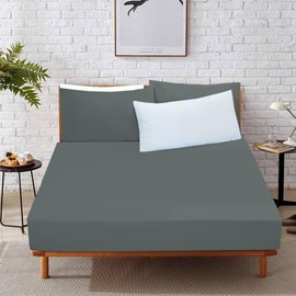 West Midlands Homeware King Fitted Sheet Soft Brushed Microfibre Fabric Bed Sheets Extra Deep Pocket Shrinkage & Fade Resistant Deep Fitted Sheets Breathable Washable, Charcoal