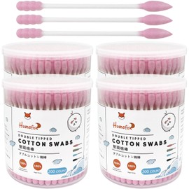 HOMEFOX Pink Cotton Swabs Spiral Pointed - 800 Count Organic Cotton Buds Double Side Tightly Wrapped Precision Cotton Tips Paper Stick Soft Gentle Lint-Free Cruelty-Free, Spiral & Pointy (Pink)