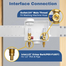2-PACK GUOFIS Washing Machine Outlet Box with Copper Water Hammer Arrestor, PEX Laundry Washer Box with Central and Side Drain Design(1/2"PEX Crimp Connection Inlet X 3/4"MHT Outlet)(WM012-2Pack)