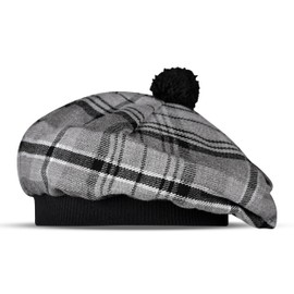 Scottish Hat Tam o Shanter Scottish Bonnet Tartan hat Acrylic Wool with Pompom (US, Alpha, One Size, Standard, Grey Hamilton)