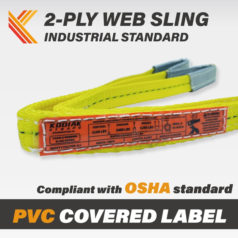 2-Ply Lifting Straps 1”x 15ft Webbing Sling Tree Saver 1Pack
