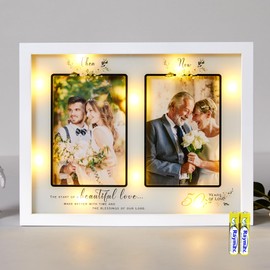 Then & Now 50th Anniversary Picture Frame for Couple - Celebrate Years of Love Wooden Photo Frame for Parents, Husbands, Wives - Wedding Engagement Gifts - Double 4x6 Photos White