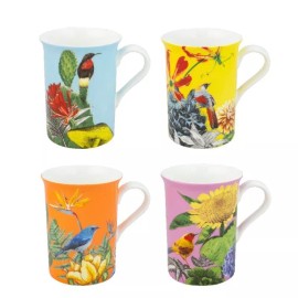 Bone Gracie Bone China Tropical Garden Coffee Tea Mugs 9 Ounce, Assorted S/4