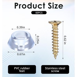 Pack of 60 Cutting Board Feet, Rubber Feet, Screwable, 17 mm x 6.5 mm, Non-Slip Rubber Feet with Screws, Round Coasters for Kitchen Appliances & Furniture, Transparent