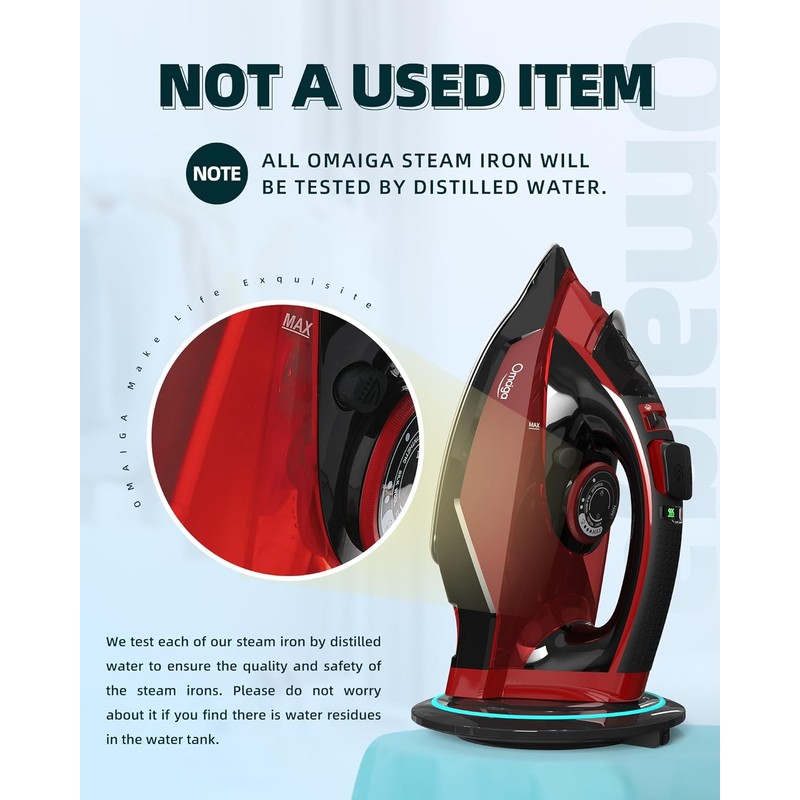 OMAIGA Cordless Iron for Clothes, 1500W Wireless Steam Iron with