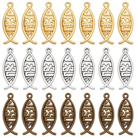 WEBEEDY 180 Pcs Fish Charms Alloy Christian Fish Shaped Tibetan Pendants Bulk Vintage Hollow Fish Animal Charms for Easter DIY Bracelet Necklace Keychains Jewelry Making,3 Colors