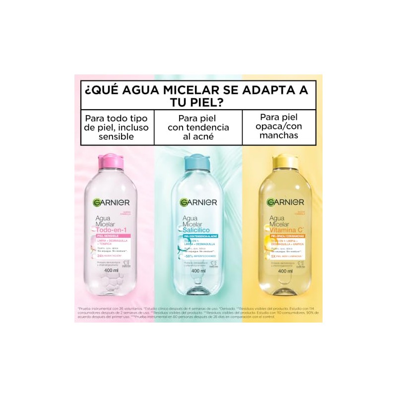 Garnier Express Aclara Agua micelar desmaquillante con Vitamina C Tono