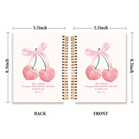JXREQ Coquette Pink Cherry Bow Christian Notebook, Luke 1:45 Bible Journaling Notebook, Bible Notebooks for Note Taking, Church Notes Journal, Scripture Journal, Religious Journals for Women, 5.5x8.3