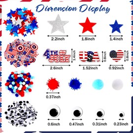 JULBEAR 418pcs 4th of July Star Foam Craft, Patriotic Self-Adhesive Glitter Foam Stickers Crafts Kit for Independence Day Patriotic Party Favors Kids Classroom Activity Decorations Supplies