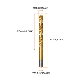 sourcing map Brad Point Drill Bit 10.5mm(13/32") Dia Straight Round Shank Drill Metric Brad Point Spiral Twist Drill Bits for Carpenter Woodworking Plastic Rubber, Golden