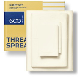 THREAD SPREAD Egyptian Cotton Sheets King Size - 600 Thread Count Sheets King 4 PC Luxury Sheet, 16" Deep Pocket, Soft, Cooling Sateen Weave Hotel Luxury Bed Sheets Set - Ivory