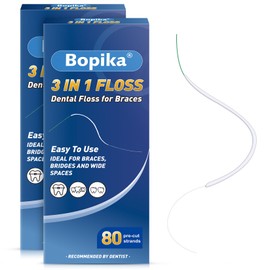 Bopika Dental Floss for Braces, 3 in 1 Ultimate Floss, Floss Threaders for Bridges and Implants, 80 Pre-Cut Strands (Pack of 2) | bopika