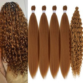 Color 27 Blonde Braiding Hair Pre Stretched with Curly Deep Ocean Wave Crochet Hair Boho Braids Synthetic Knotless Natural Color Bohemian Braiding Hair for Braid In Hair Extensions 5 Packs