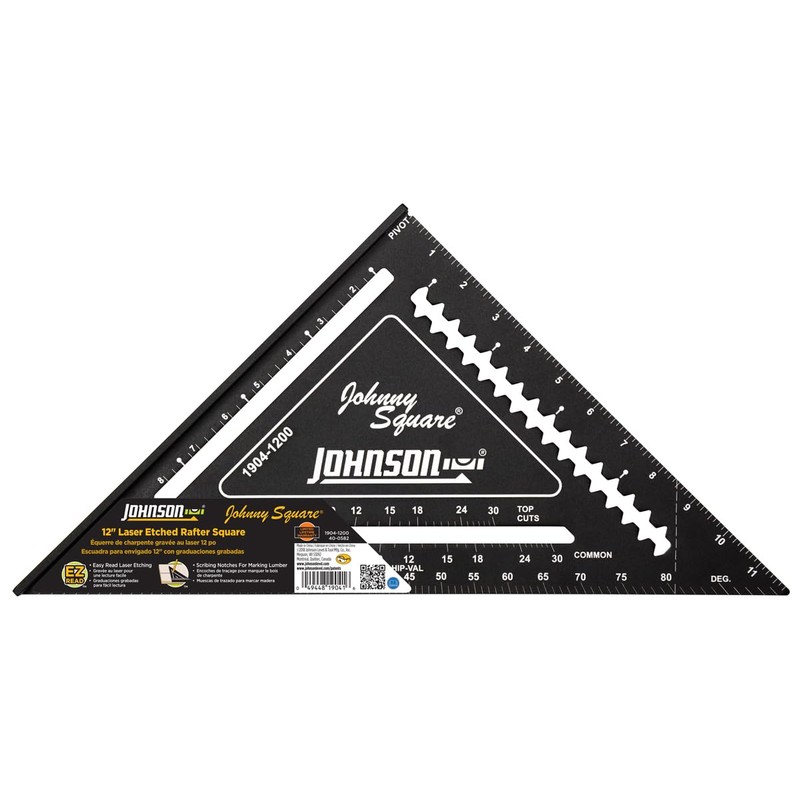 Johnson Level & Tool 1904-1200 Johnny Square Professional Easy-Read Aluminum