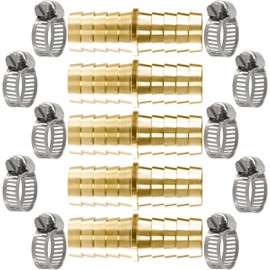 MSAEIQUN Brass Hose Barb Fitting 3/4" Barb Splicer Mender with Stainless Steel Pipe Clamps air Hose Repair kit for Pipe Line/Fuel/Air (Pack of 5) (3/4'')
