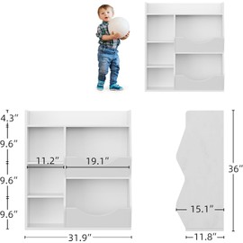 Amenitlif 4-Tier Kids Toy Storage Organizer with Bins,5-Cubby Kids Bookshelf for Storage Books and Toys,for Boys and Girls, Multi Shelf for Playroom,Bedroom,Nurseries,Classroom,Wooden,Toy Cabinet