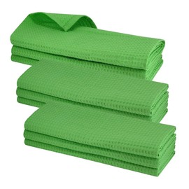 9 x Tea Towels 100% Cotton Waffle Pique in Light Green / Kitchen Towel / Cleaning Cloth