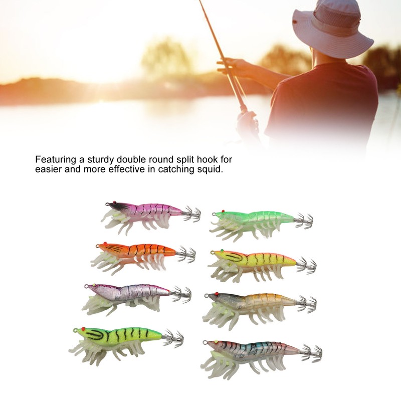 8pcs Shrimp Lures Luminous Silicone Realistic with Sound Beads Shrimp