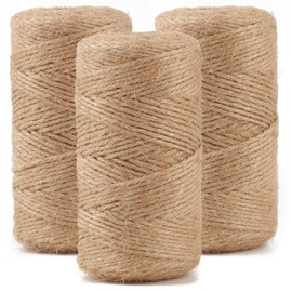 984 FT Natural Jute Twine, 3ply Thin Ribbon Hemp Twine for Gardening, Plant, Gift Wrapping, Art, Wedding Decoration, Packing, Bulk (3 Roll)