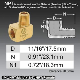 Boeray 2pcs Brass Fitting, 90 Degree Barstock Street Elbow, 1/4" NPT Male Pipe to 1/4" NPT Female Pipe