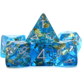 Haxtec DND Dice Set 7 Pieces Polyhedron Dice for Role Play Dice Games as Dungeons and Dragon Blue Gold Leaf/Foil Polyhedron Dice (Blue Gold Foil (Plankton))