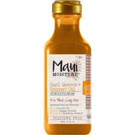 Maui Moisture - Acondicionador de Aceite de Coco Curl Quench + Sin Silicona, 13 Onzas y Smoothie Curl Quench + Coconut Oil, 12 Onzas, Crema de Peinado Cremosa para Rizos Gruesos