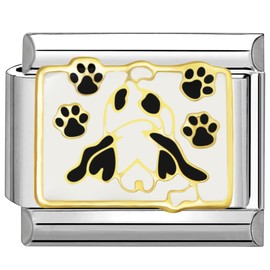 Quiges Jewellery Italian Charm Module Dog and Paws Fits 9mm Italian Charm Bracelet, Stainless Steel, No Gemstone