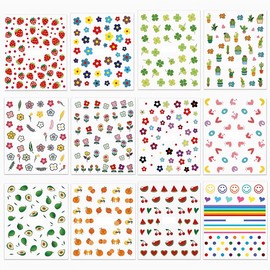 PALAY® 14 hojas de pegatinas para uñas bonitas para niños, pegatinas para decoración de uñas, pegatinas autoadhesivas, pegatinas para uñas, arcoíris, 