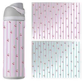 2Pcs Striped Cherry Flower Stickers for for Owala FreeSip Water Bottle 24 oz, Owala Accessories Waterproof Stickers, Cute Tumbler Decals Stickers Decorations for Teens Girls Kids Adults (Blue+Pink)