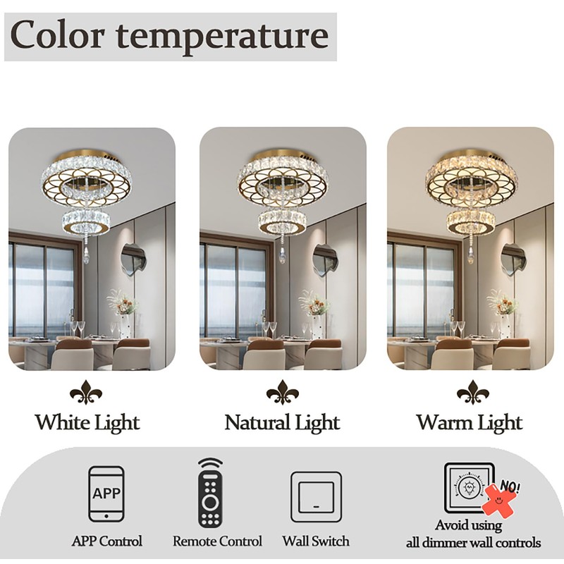 Flashing God Dia 12" Crystal Mini Chandelier Crystal Gold Ceiling