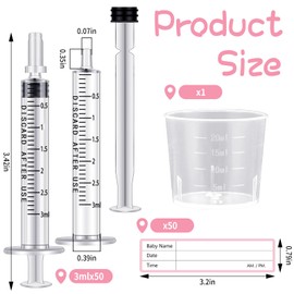 Trelaco Colostrum Collector Kit Include Sterile Sealed Breast Milk Syringes with Caps No Needle Colostrum Syringes Stickers 1 Measuring Cup Harvesting Collection for Breastmilk(100 Sets,3 ml)