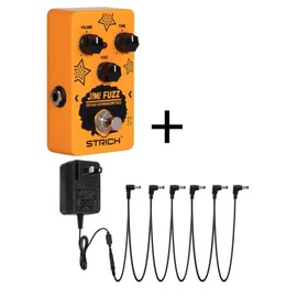STRICH Jimi Fuzz Guitar Pedal,Compact Electric Guitar Mini Fuzz,Classic Sound,Adjustable Vol/Tone/Gain Controls,True Bypass for Electric Guitar,Orange - Bundle: Pedal+Supply