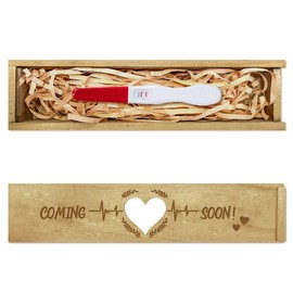 CHGCRAFT Pregnancy Test Keepsake Box Hollow Love Pregnancy Test Gift Box with Raffia Ribbon Push Pull Wooden Pregnancy Announcement Gifts Box Announcement Gifts for Dad, 8x2x1.2inch