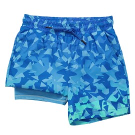 Rokka&Rolla Boys' Swim Trunks with Boxer Brief Liner Compression Anti Chafe Quick Dry Bathing Suit, UPF 50+ Aqua Blue