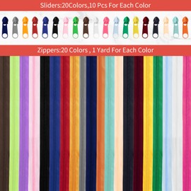 WILLBOND Sewing Zippers No. 5 Nylon Coil Zippers Assorted Zipper for Sewing with Zipper Sliders for DIY Tailor Sewing Crafts Supplies, 20 Color (20 Pcs)