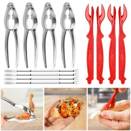 12 Piece Seafood Tools Set Nut Cracker Crab Lobster Set, includes 4 Stainless Steel Crab Cracker, 4 Crab Leg Forks Pick, 4 Opener Shellfish Lobster Leg Sheller