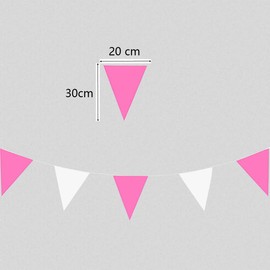 40 Meters 131 Feet Fabric Pink and White Pennant Bunting Banners, Outdoor Triangle Flags Girls Women Birthday Party Decorations for Wedding Anniversary Mothers Day Valentines Day