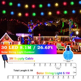 Realky Solar Garden Lights Outdoor, 26.6Ft 30LED Solar String Lights, Waterproof Fairy Light with 8 Modes, Crystal Ball Decor for Easter, Yard, Parties(Memory Function+Multicolor)