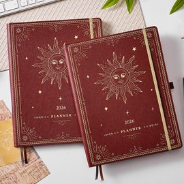2026 Planner - Planner 2026 Weekly and Monthly, 9" x 11", Jan. 2026 - Dec. 2026, Weekly and Monthly Planner, Leather Cover with Thick Paper, Back Pocket - The Sun