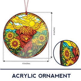 Highland Cow Ornament Suncatcher, Cow Ornaments for Christmas Tree, Highland Cow Gifts for Women Men, Rustic Cow Decor, Unique Ornaments for Tree, Farmhouse Christmas Ornament Gift